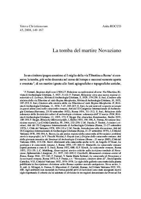 A. Rocco, La tomba del martire Novaziano a Roma, VETERA CHRISTIANORUM 2008, vol. 45, pp. 323-341