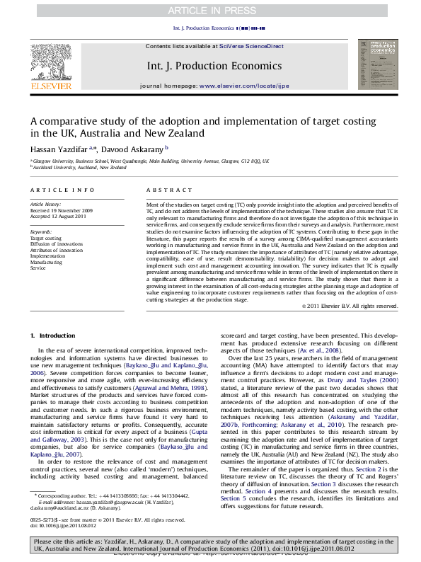 (PDF) A comparative study of the adoption and implementation of target ...