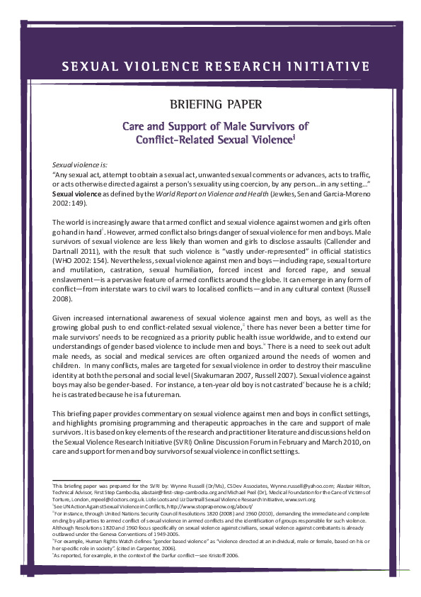 (PDF) Care and Support of Male Survivors of Conflict-Related Sexual ...