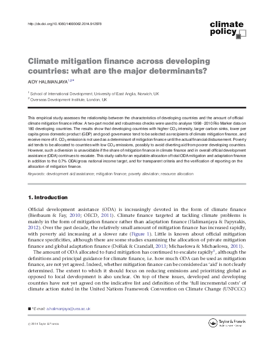 (PDF) Climate mitigation finance across developing countries: What are ...