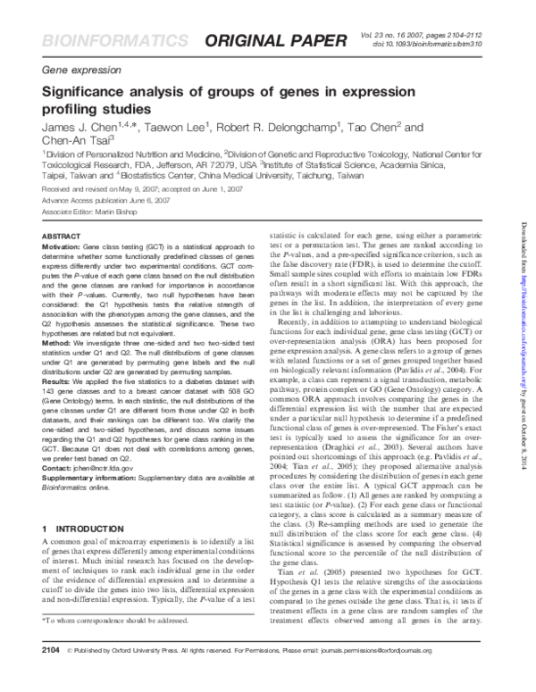 (PDF) Significance analysis of groups of genes in expression profiling ...
