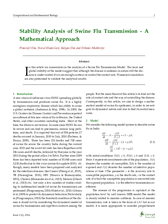 (PDF) Stability Analysis of Swine Flu Transmission - A Mathematical ...