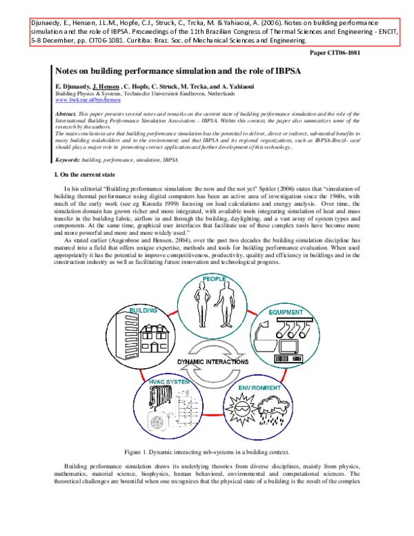 (PDF) Notes on building performance simulation and the role of IBPSA