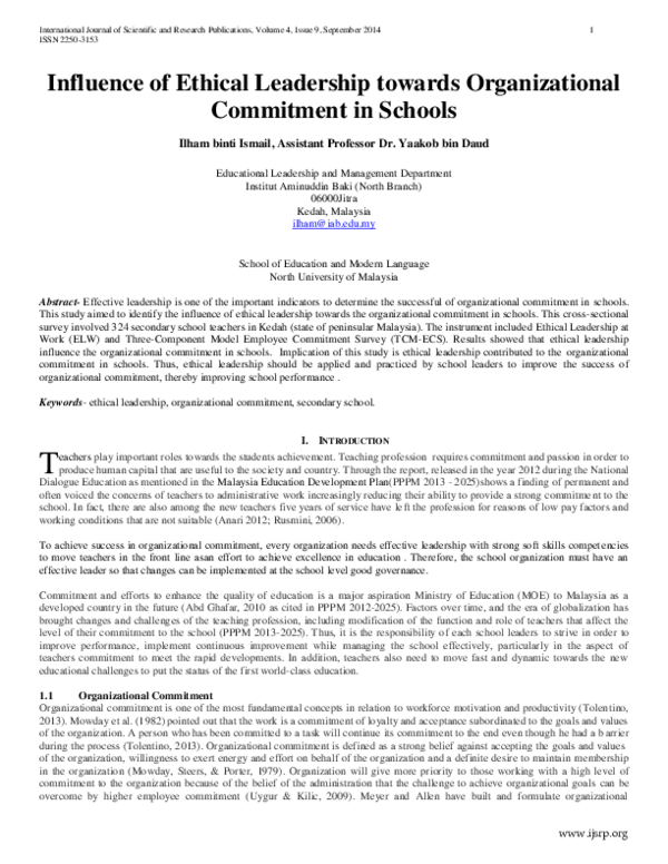 (PDF) Influence of Ethical Leadership towards Organizational Commitment ...