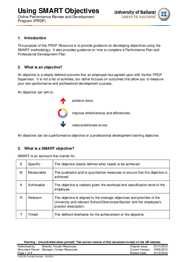 (PDF) Using SMART Objectives