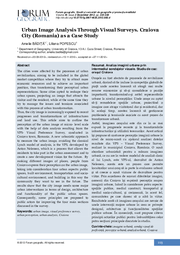 (PDF) Urban image analysis through visual surveys. Craiova town ...
