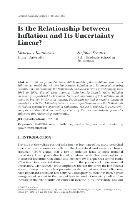 (PDF) Is the relationship between inflation and its uncertainty linear?