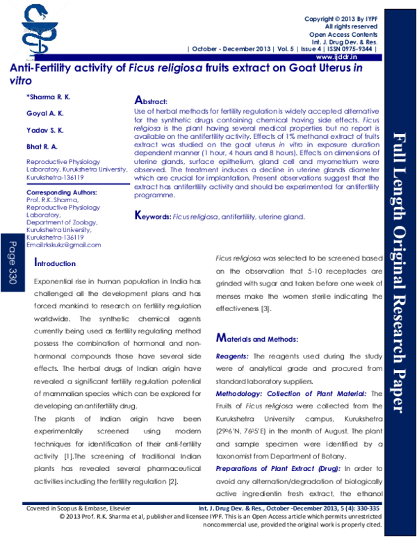 (PDF) Anti-Fertility activity of Ficus religiosa fruits extract on Goat ...