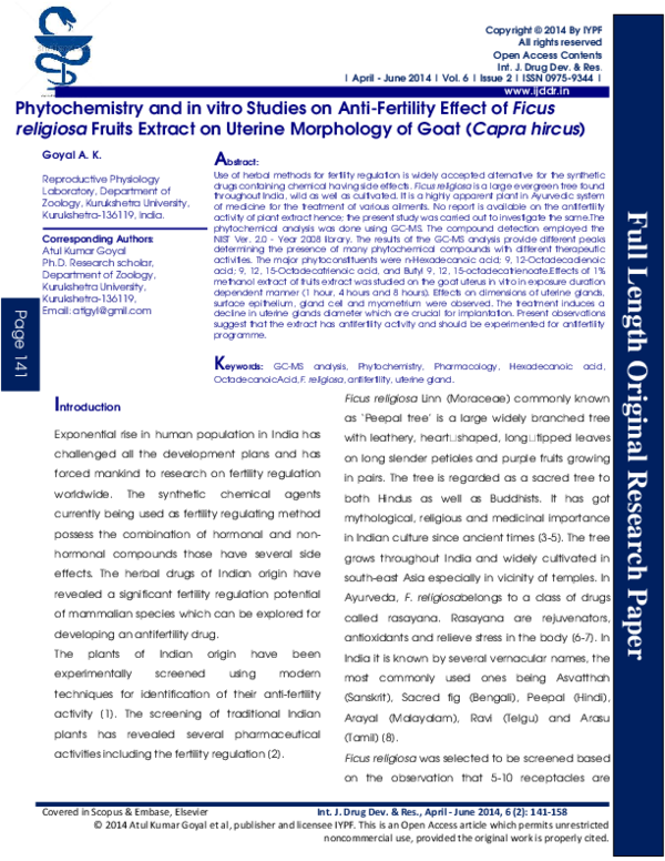 (PDF) Phytochemistry and In Vitro Studies on Anti-Fertility Effect of ...