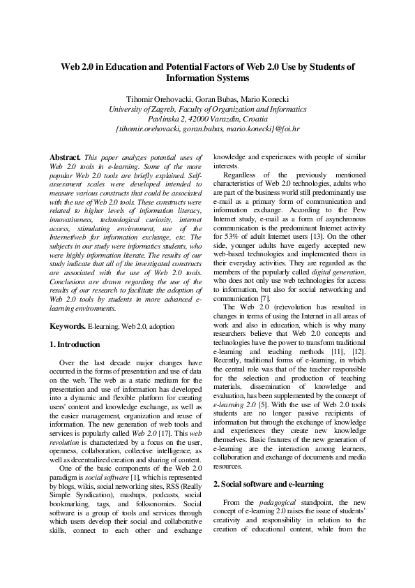 (PDF)  2.0 in education and potential factors of  2.0 use by