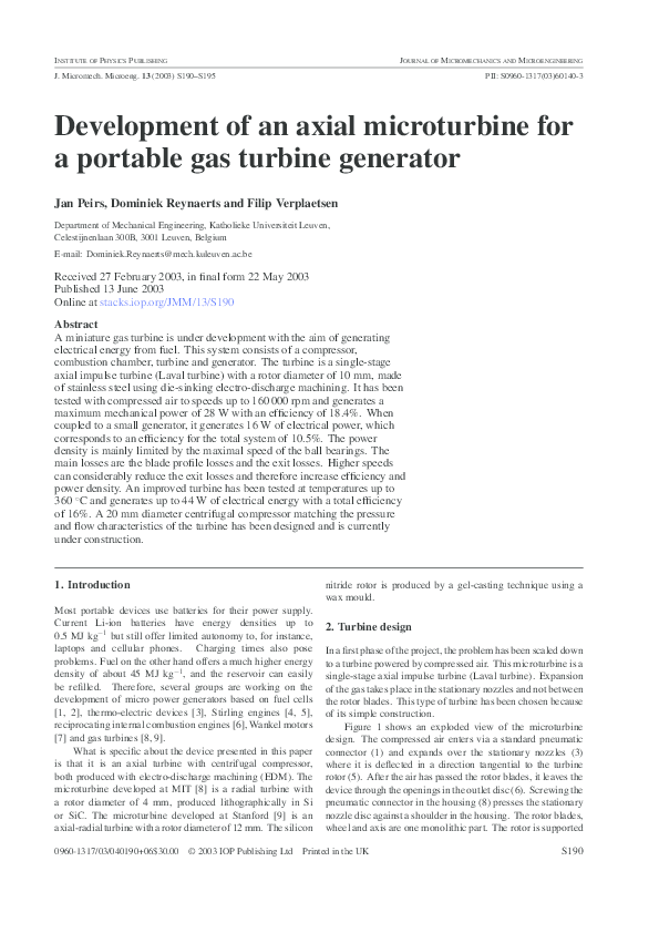 (PDF) Development of an axial microturbine for a portable gas turbine ...