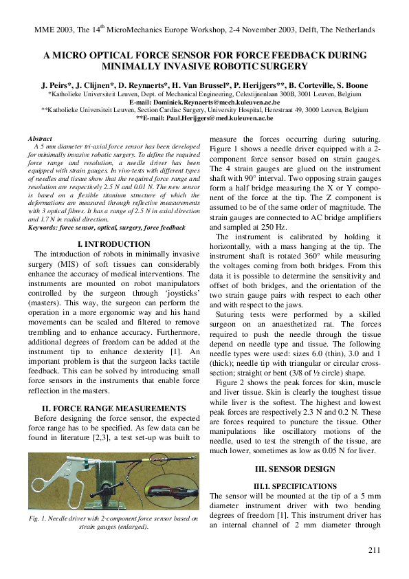 (PDF) A micro optical force sensor for force feedback during minimally