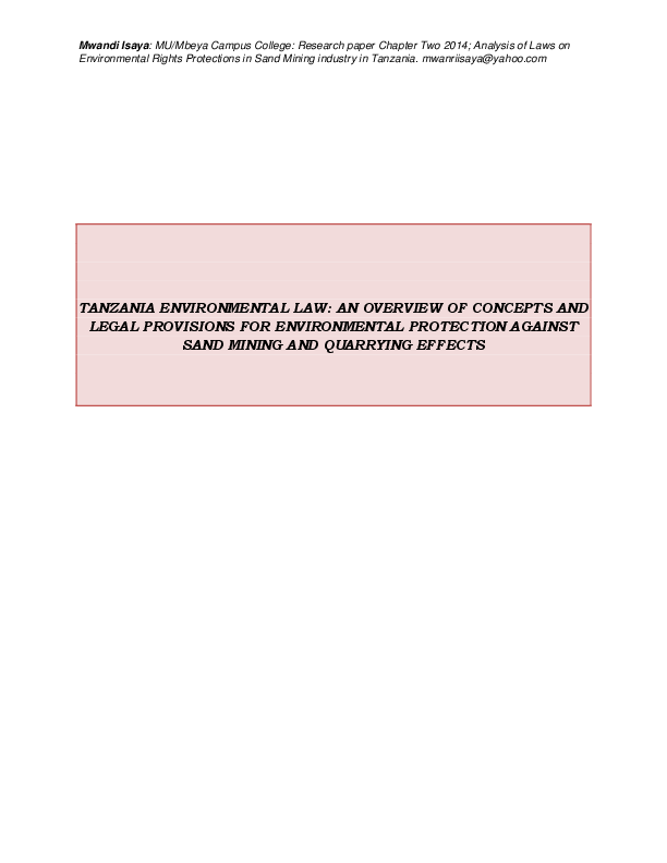 (DOC) SAND MINING AND ENVIRONMENTAL LAW IN TANZANIA Mwanri Isaya