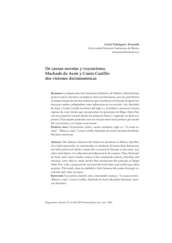 Free PDF Download De causas secretas y voyeurismo. Machado de Assis y