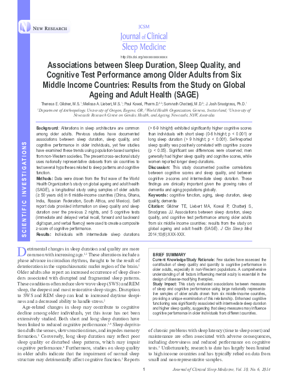 (PDF) Associations between Sleep Duration, Sleep Quality, and Cognitive ...