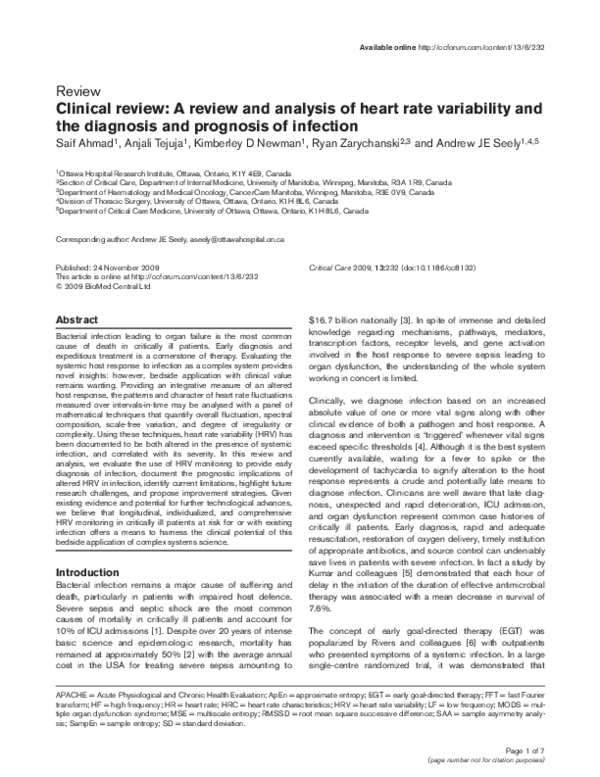 (PDF) Clinical review: A review and analysis of heart rate variability ...
