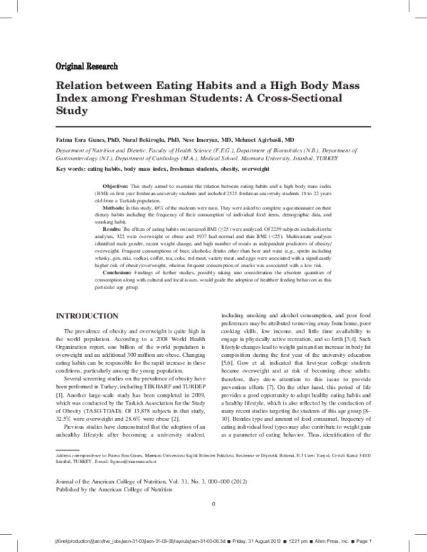 (PDF) Relation between Eating Habits and a High Body Mass Index among ...