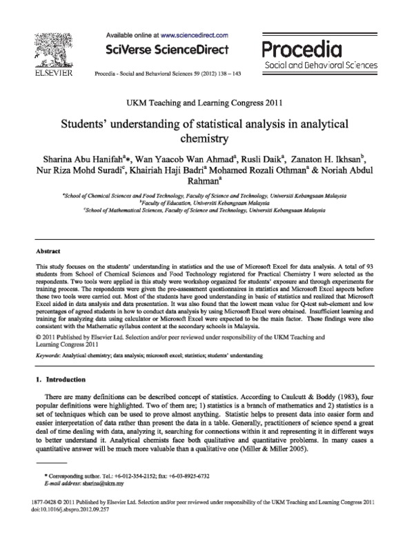 (PDF) Students' Understanding of Statistical Analysis in Analytical ...