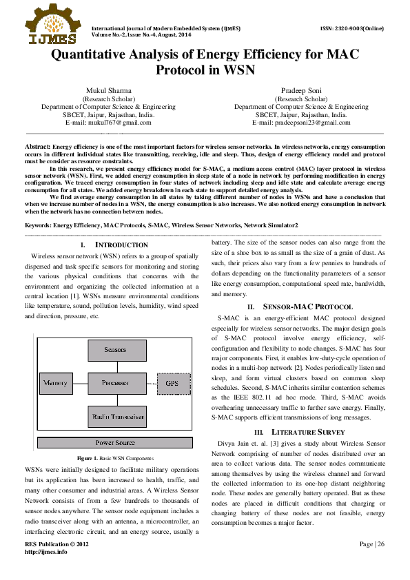 (PDF) Quantitative Analysis of Energy Efficiency for MAC Protocol in WSN