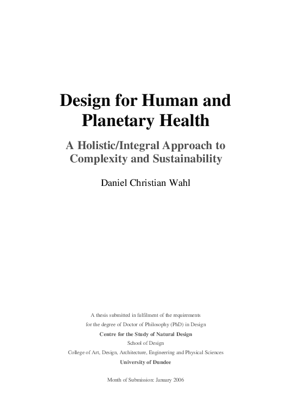 (PDF) Design for Human and Planetary Health - A Holistic/Integral ...