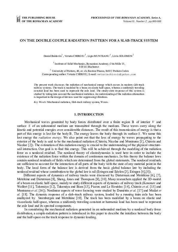 ON THE DOUBLE COUPLE RADIATION PATTERN FOR A SLAB-TRACK SYSTEM