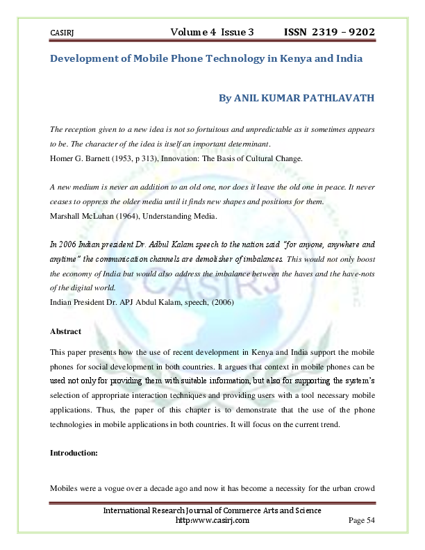 (PDF) Development of Mobile Phone Technology in Kenya and India