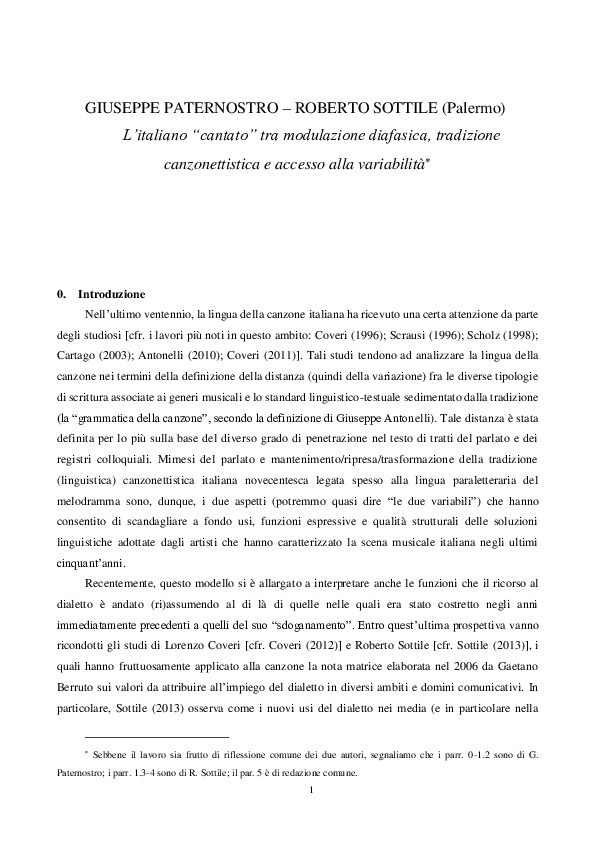 Pdf Litaliano Cantato Tra Modulazione Diafasica