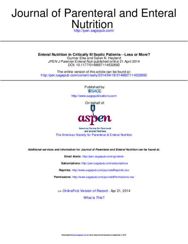 (PDF) Less or More? −− Enteral Nutrition in Critically Ill Septic ...