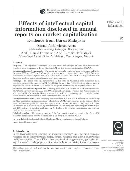(PDF) Effects of Intellectual Capital Information Disclosed In Annual ...