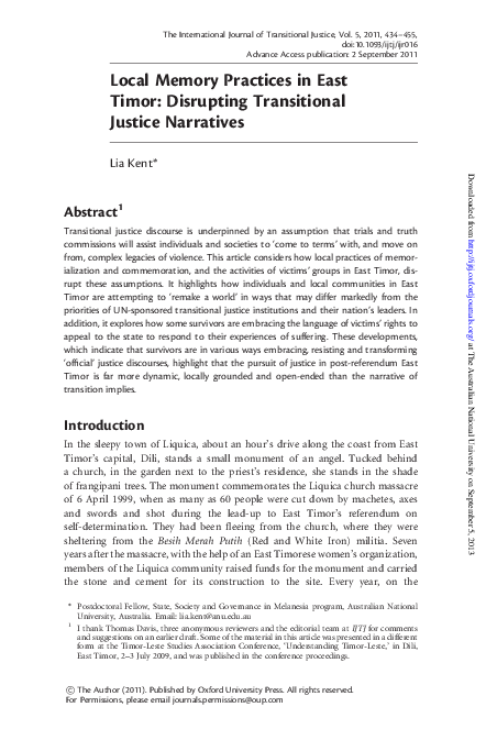 (PDF) Local Memory Practices in East Timor: Disrupting Transitional ...