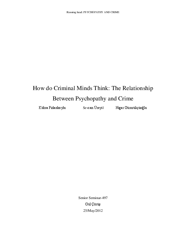 (PDF) How do Criminal Minds Think: The Relationship Between Psychopathy ...