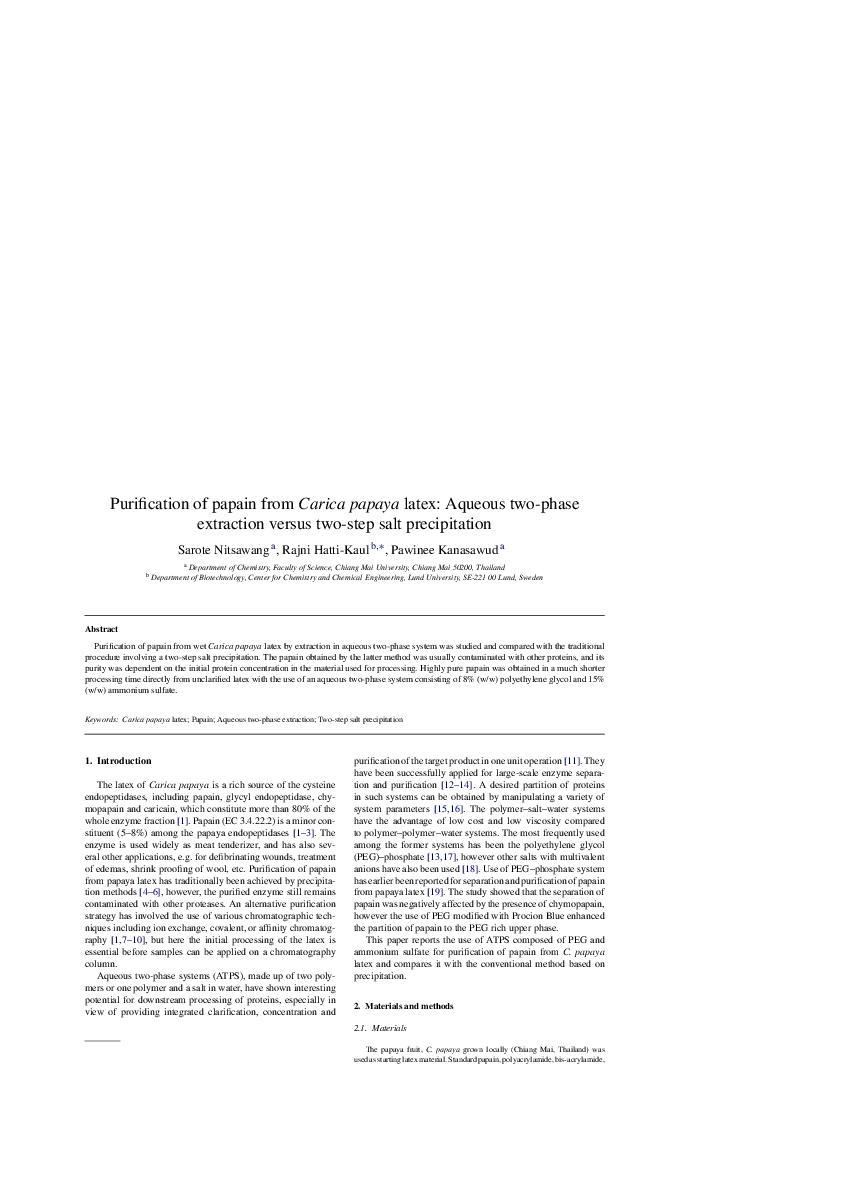 (PDF) Purification of papain from Carica papaya latex Aqueous two