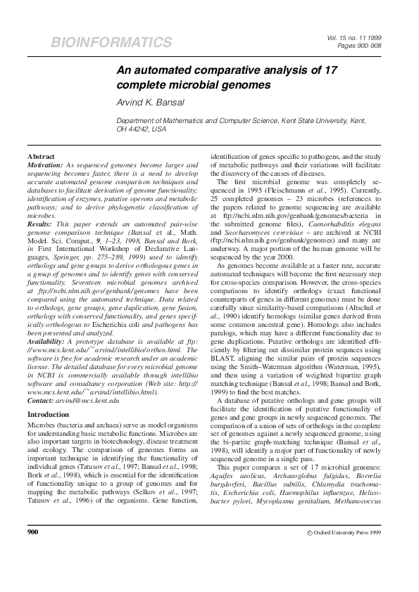 (PDF) An automated comparative analysis of 17 complete microbial genomes