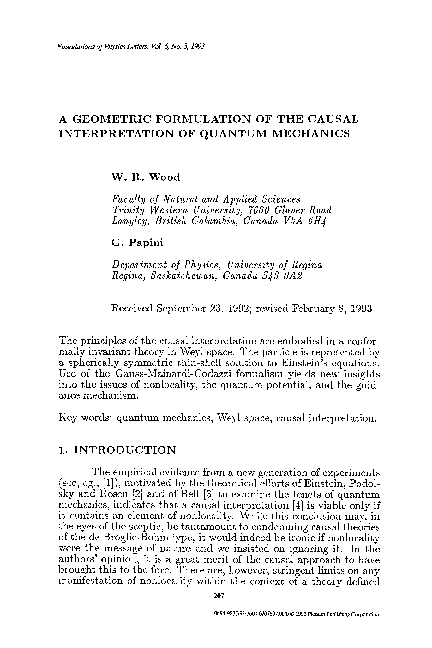 (PDF) A geometric formulation of the causal interpretation of quantum ...