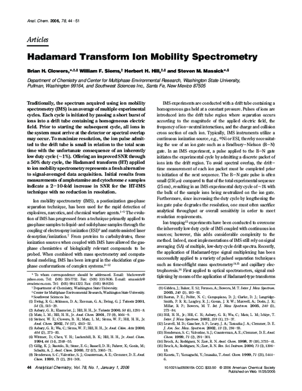 (PDF) Hadamard Transform Ion Mobility Spectrometry