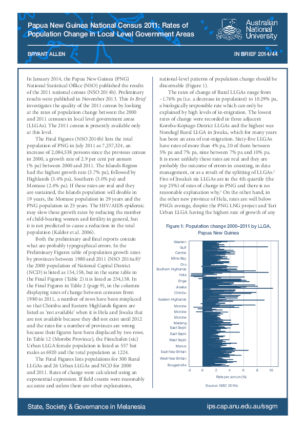 (PDF) Papua New Guinea National Census 2011: Rates of Population Change ...