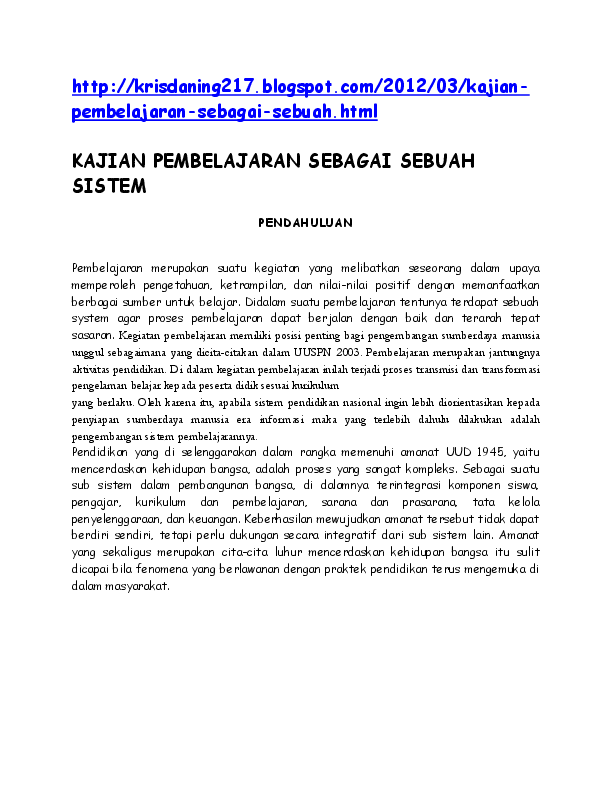 KAJIAN PEMBELAJARAN SEBAGAI SEBUAH SISTEM | Arif Didekat  
