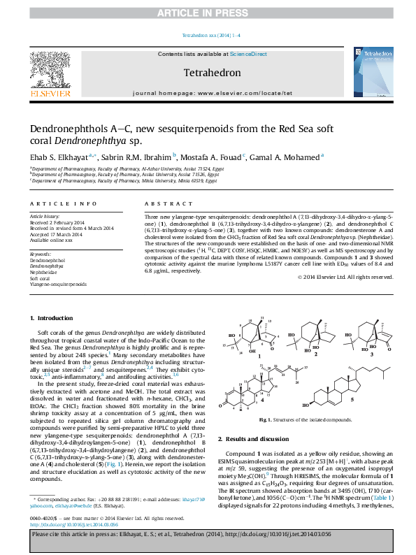 (PDF) Dendronephthols A-C, new sesquiterpenoids from the Red Sea soft ...