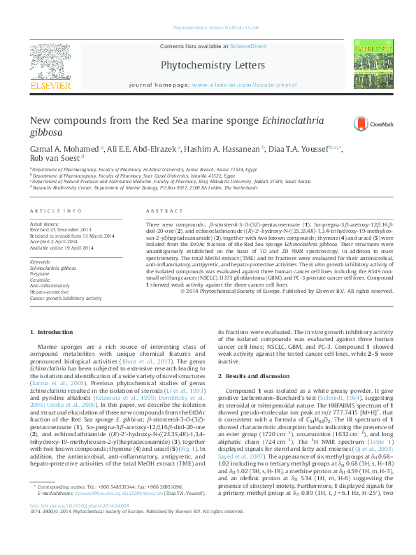 (PDF) New compounds from the Red Sea marine sponge Echinoclathria gibbosa