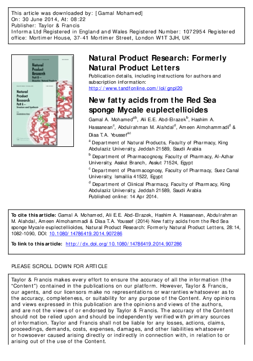 (PDF) New fatty acids from the Red Sea sponge Mycale euplectellioides
