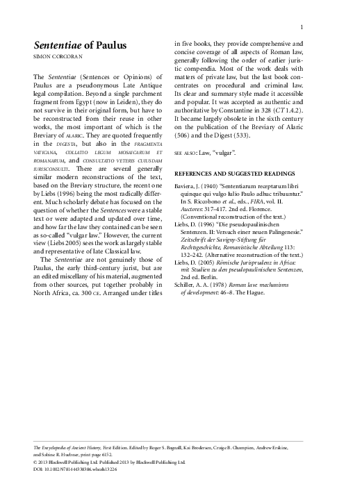 (PDF) Sententiae of Paulus