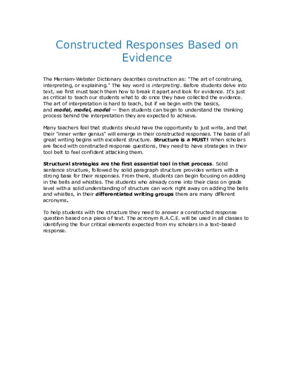 (DOC) Constructed Responses Based on Evidence