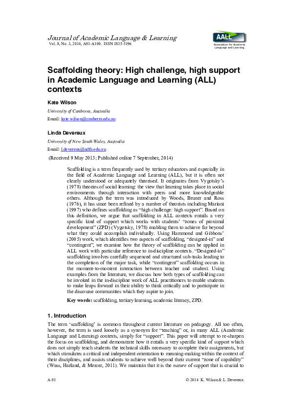 (PDF) Scaffolding theory High challenge, high support in Academic