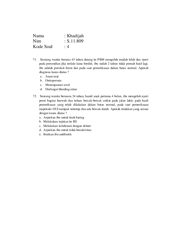 Doc Soal Ukbi Khadijah Khadijah Ridasnia Academia Edu