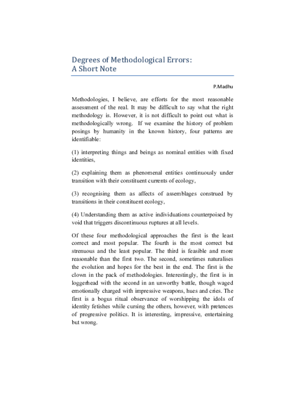 Degrees of Methodological Errors: A Short Note