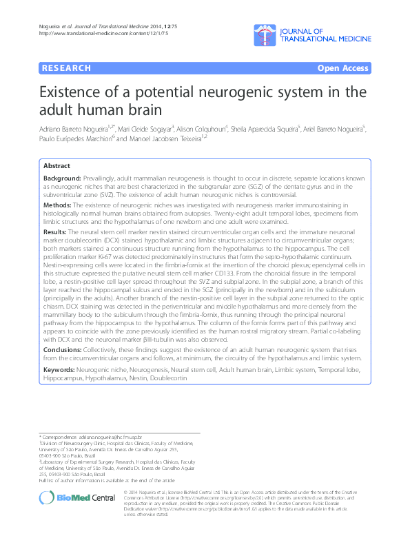 (PDF) R Existence of a potential neurogenic system in the adult human brain