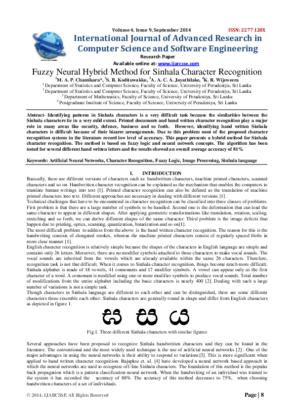 (PDF) Fuzzy Neural Hybrid Method for Sinhala Character Recognition