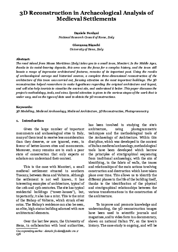 (PDF) 3D Reconstruction in Archaeological Analysis of Medieval Settlements