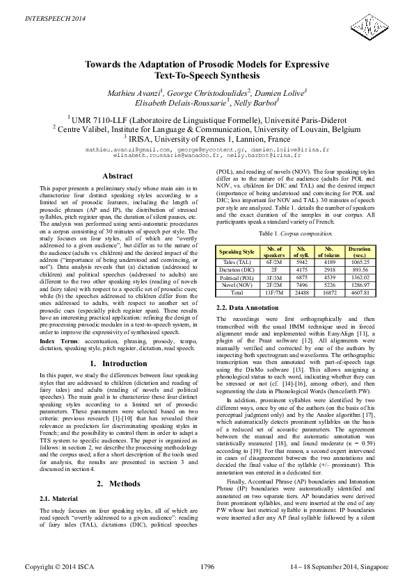 Towards the Adaptation of Prosodic Models for Expressive Text-To-Speech ...