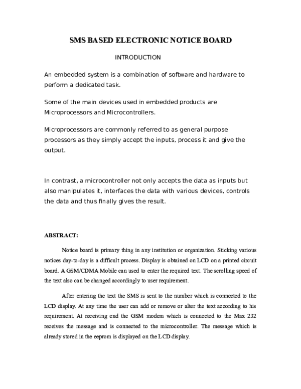 (DOC) SMS BASED ELECTRONIC NOTICE BOARD INTRODUCTION nagarjuna manga